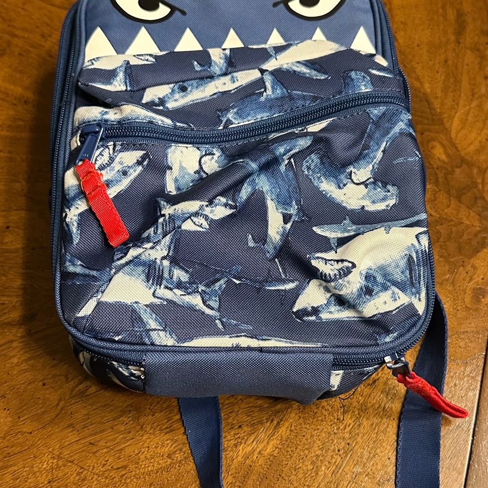 Kids Blue Shark Backpack with Red Accents